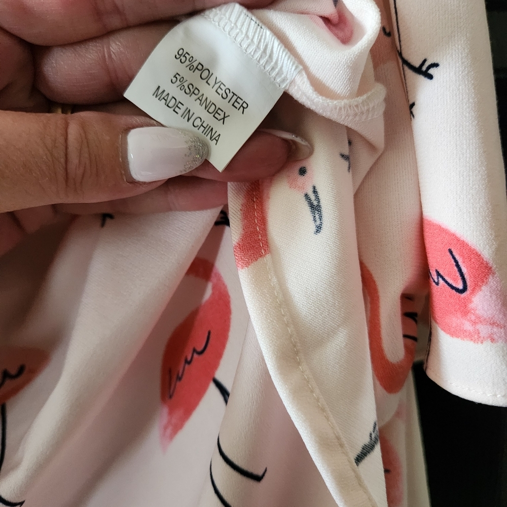 Tickled Teal Flamingo Print Off-the-Shoulder Peasant Top - Blush Pink 3/4 Sleeve - Picture 5 of 9